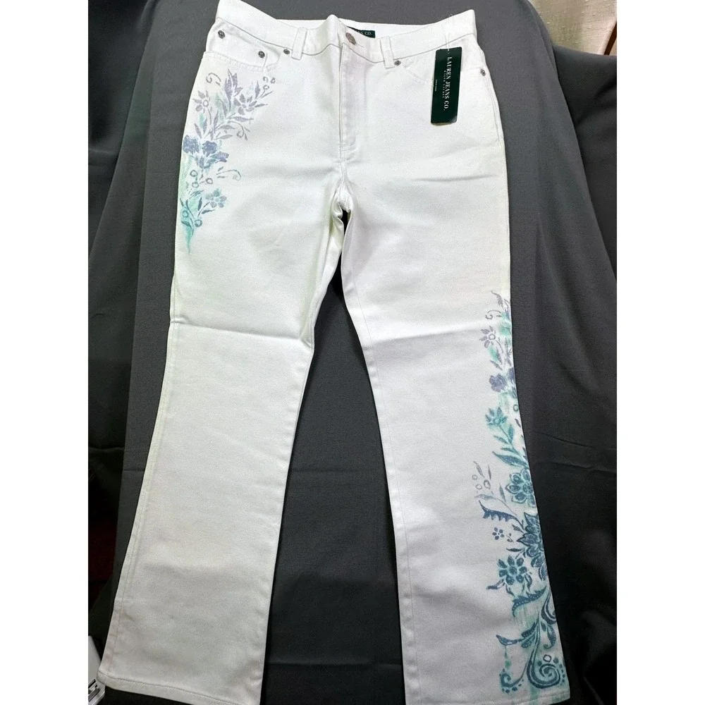 Vintage Lauren Jeans Co Ralph Lauren‎ White Floral Bootcut Jeans Women's Size 8